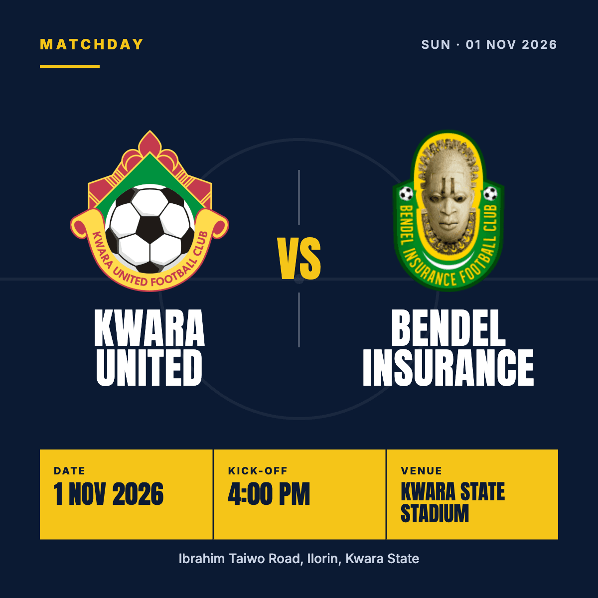 Kwara United FC vs Bendel Insurance